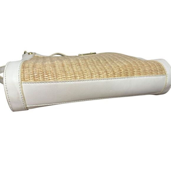 Emma Fox Leather Woven Jute Shoulder Bag White Tan Designer Purse - Picture 8 of 8